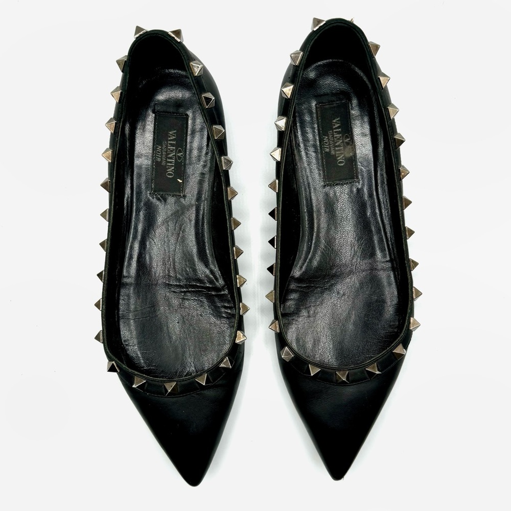 Valentino Black Rockstud Pointed Toe Sandals Ballerina Ballet Flats Sandals